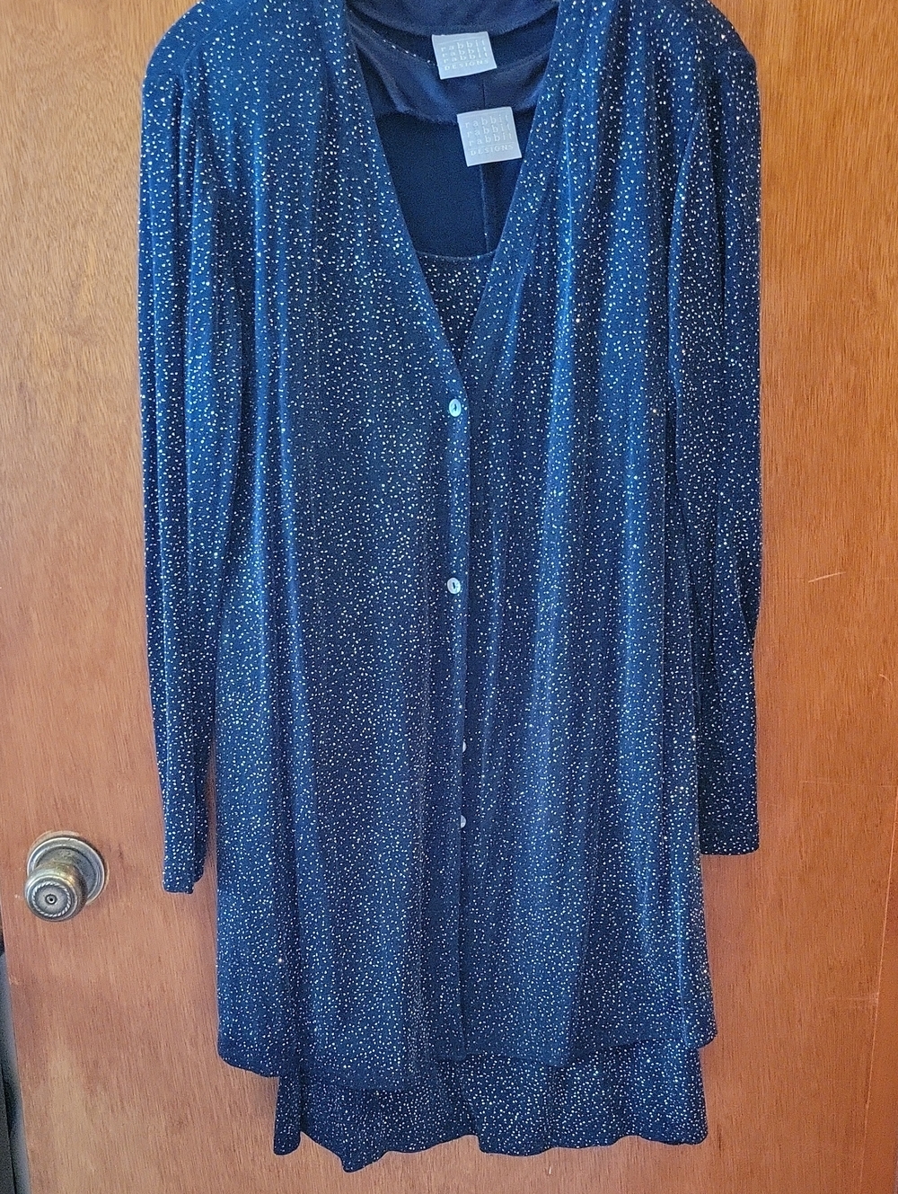 Sparkle Dark Blue Layered V-Neck Button Dress